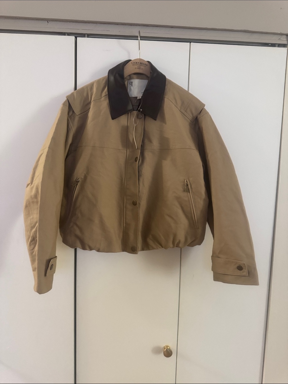 Pilcro Tan Bomber Jacket with Dark Brown Collar - Picture 1 of 5